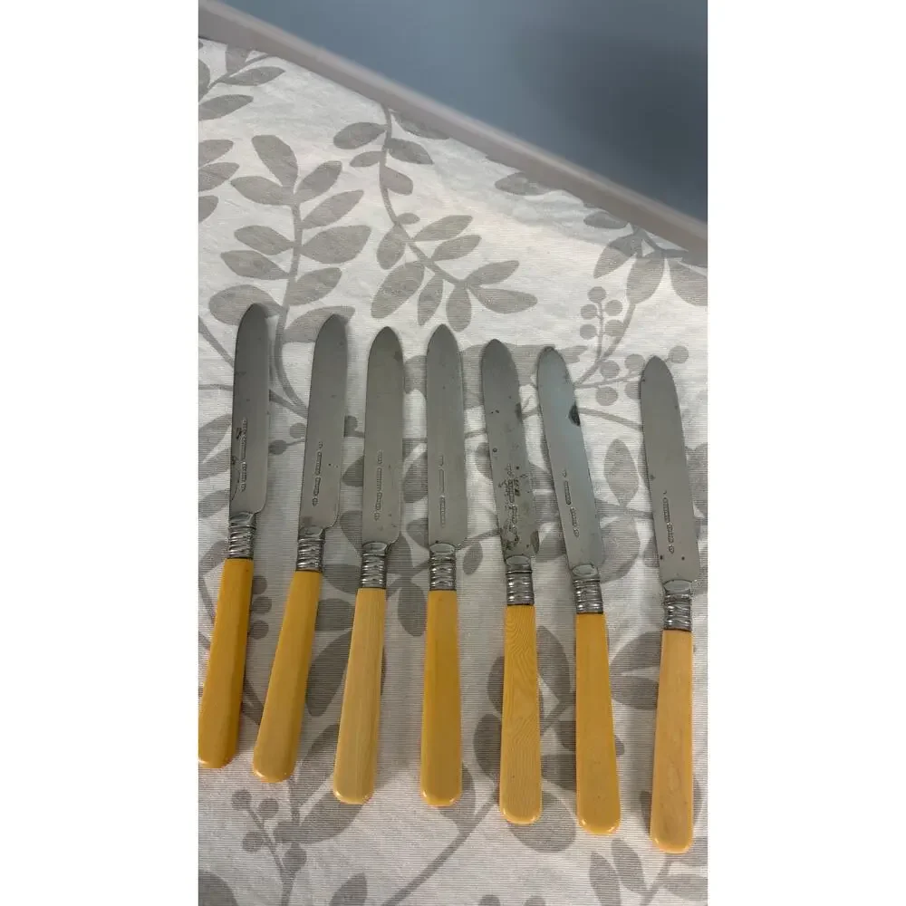 Vintage Nodder Osminium AF Dinner Knives Set of 7 Cream Faux Bone Handles